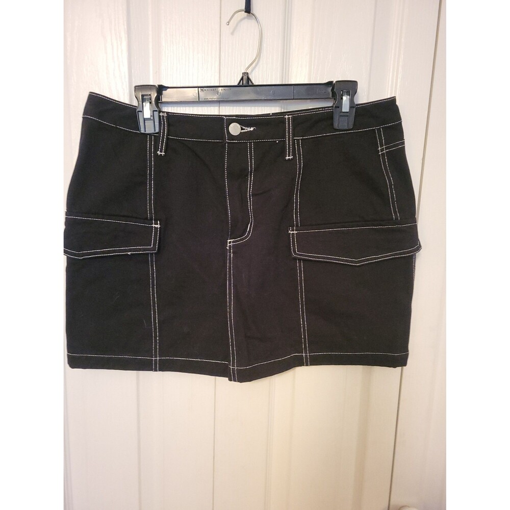 Black Mini Cargo Skirt with White Stitching